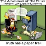 Illustration of Joe Ferret uncovering public records while another ferret digs through filing cabinets labeled “Ferret Files,” symbolizing transparency and accountability.